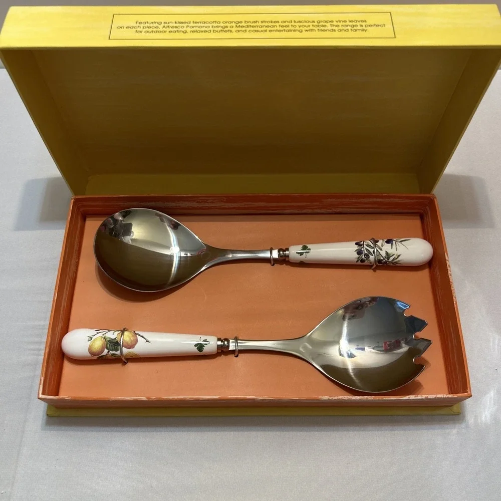 Portmeirion Salad Servers Alfresco Pomona Mediterranean Lemons Grapes Ceramic